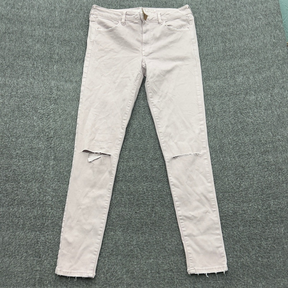 American Eagle Womens 12 Long Jeans Hi Rise Jegging Lavender Distressed Stretch